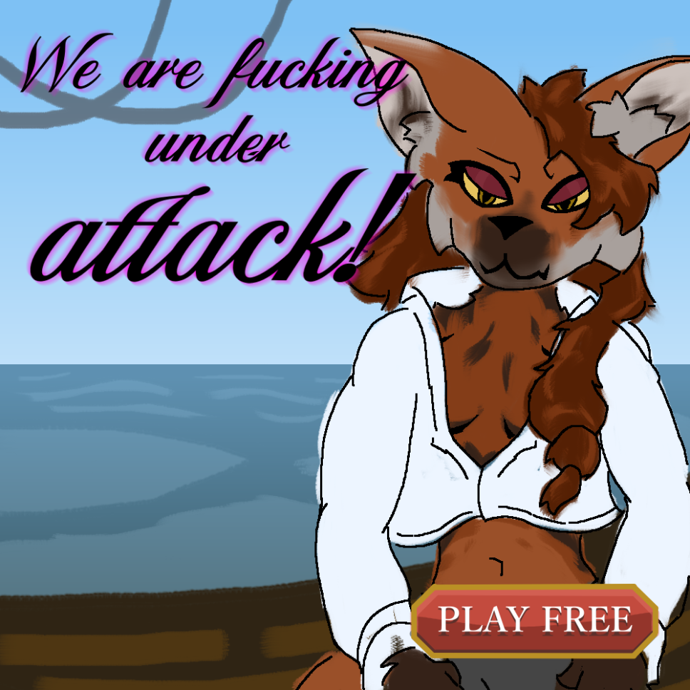 Adrianna standing on a boat at sea. There's text that reads 'We are fucking under attack' and a button that says 'Play Now'