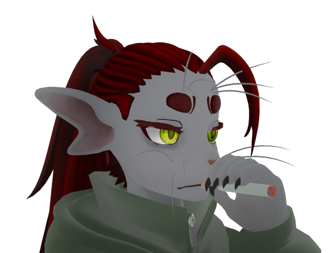 An ariral looking stressed and holding a cigarette up to her motuh.