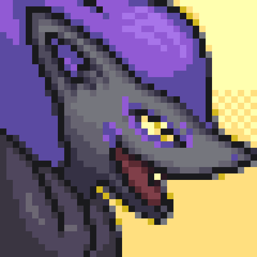 Pitaden, a zoroark with black fur and purple hair.