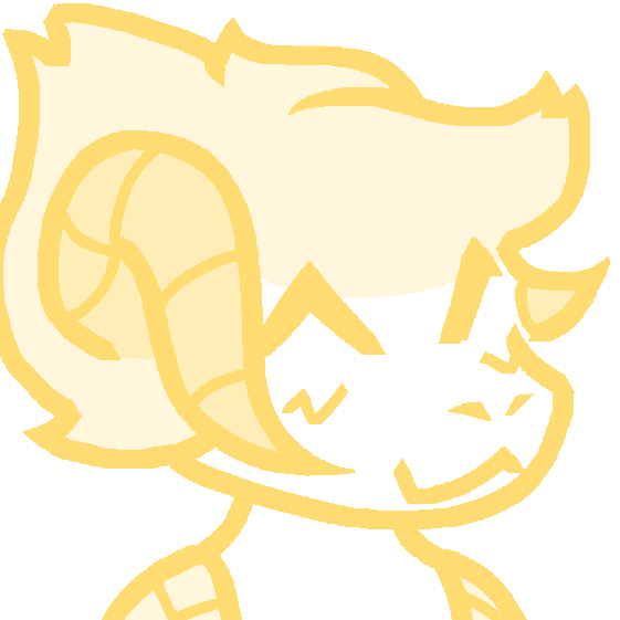 A drawing of a chibi deathclaw in yellow. She's smiling!